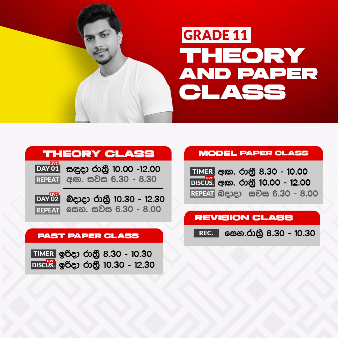 11 ශ්රේණිය - සිංහල මාධ්ය ගණිත පන්තිය - Theory + Paper Class timetable